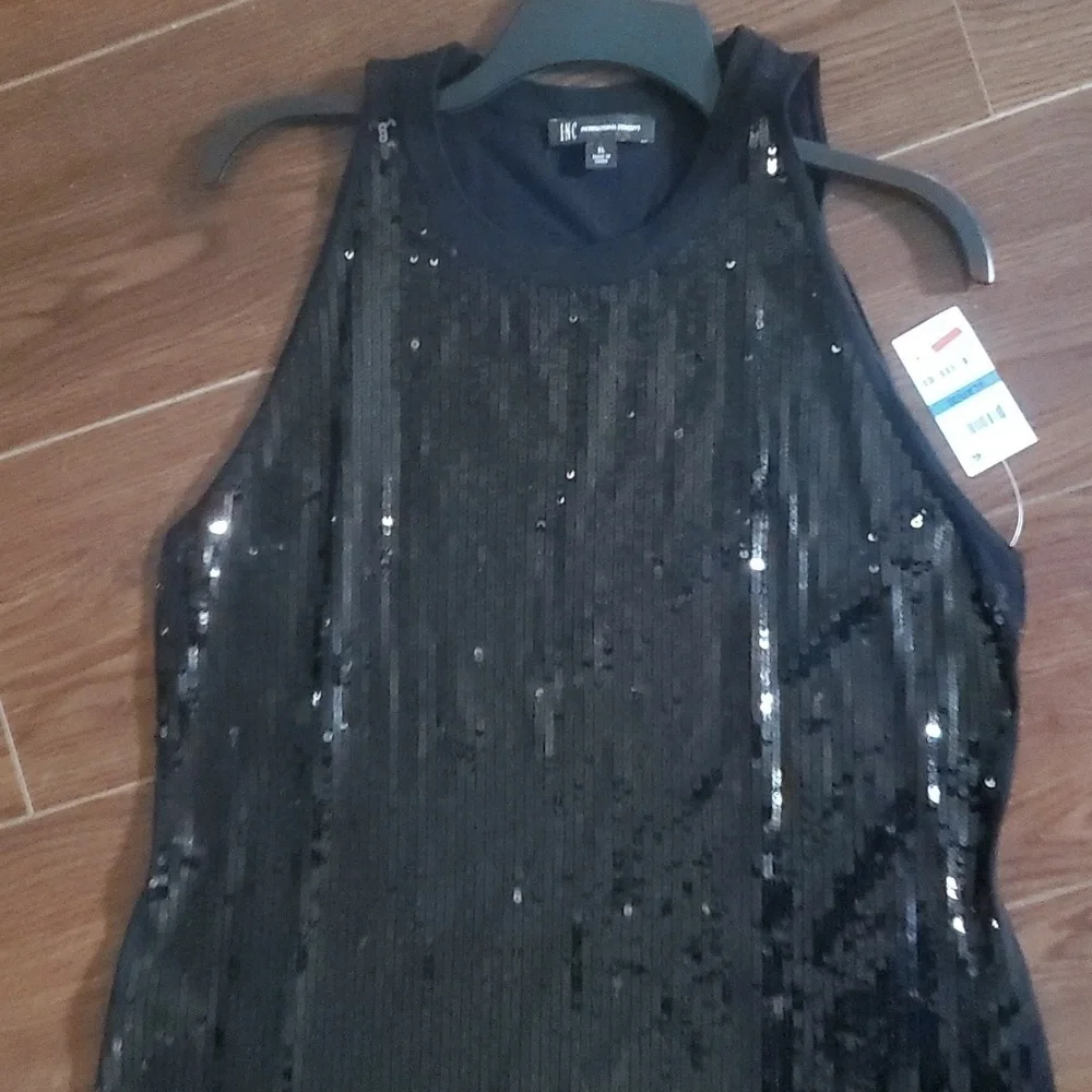 INC Black Sequin Fringe Bottom Dress Extra Large - Picture 6 of 8